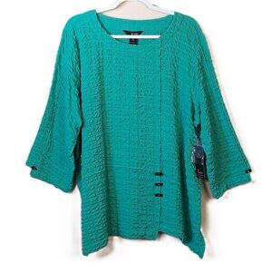 NWT Ali Miles Green Textured Top XL 3/4 Sleeves Lagenlook Artsy Art to Wear